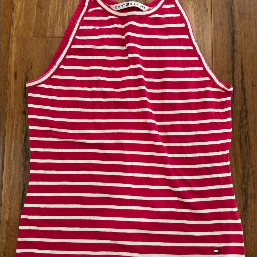 Tommy Hilfiger Red and White Striped Tank Top Small